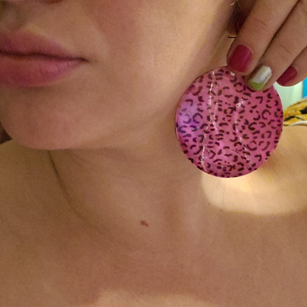 LARGE Hand Made Hot Pink Cheetah Shell Earrings
